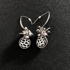 Animal Print Dangle Earrings with Beads - Silver Tone